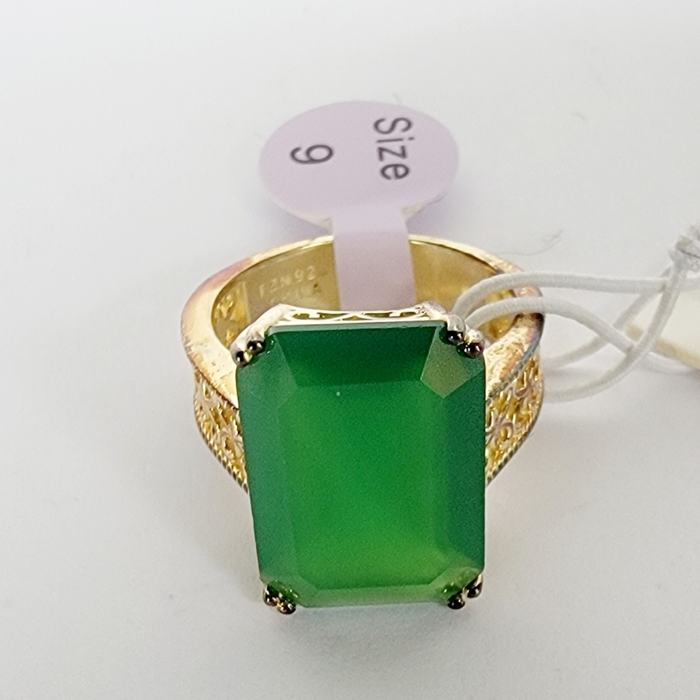 Cate d' Argent Sterling Silver Genuine Green Chalcedony Stone Women's Ring